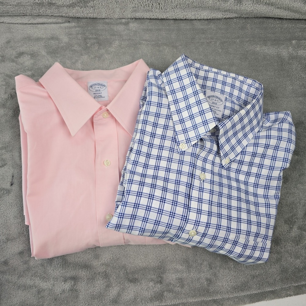 Lot Of 2 Brooks Brothers Dress Shirts Mens 17- 4/5 Multicolor Solid Windowpane